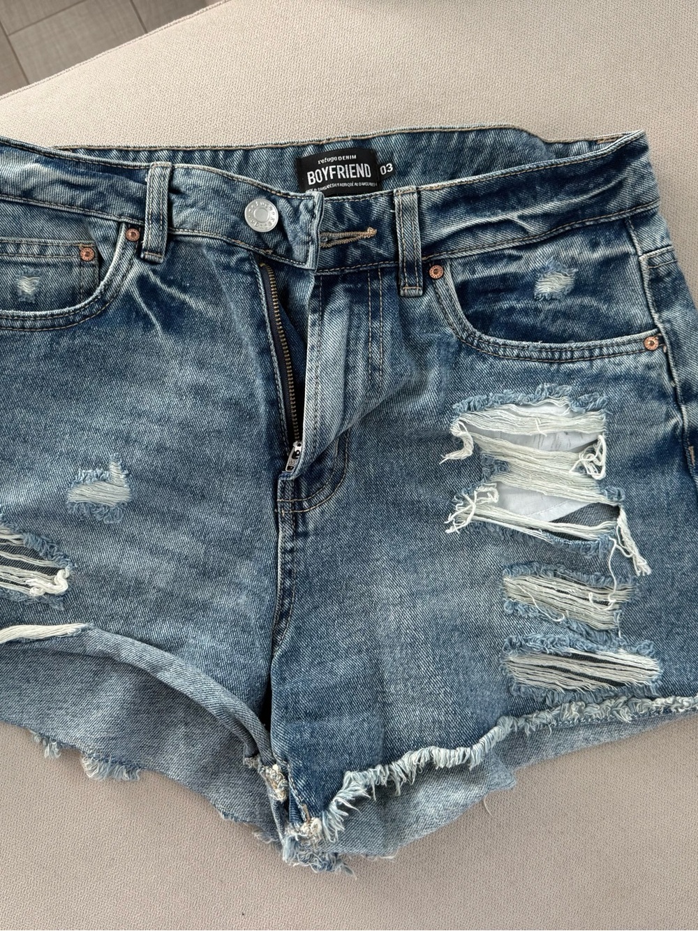 Urban Planet Boyfriend Distressed Denim Shorts - Blue